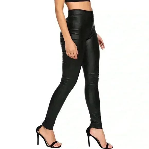 NWOT SHEIN Slim Fit Leather-Look High-Waisted Stretch Pants – XXS - Picture 2 of 8